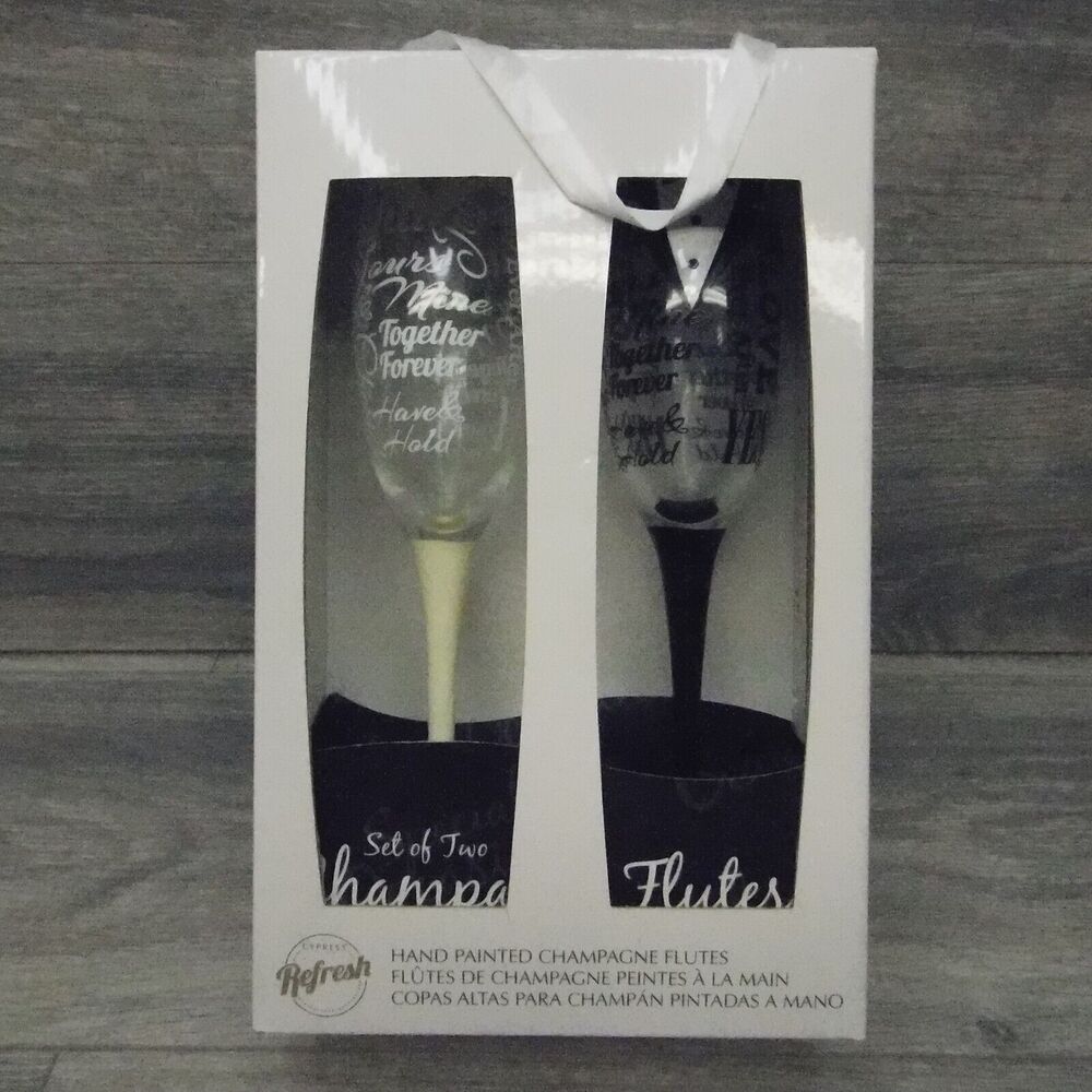 Refresh Hand Painted Champaign Flutes Wedding Anniversary Together Forever